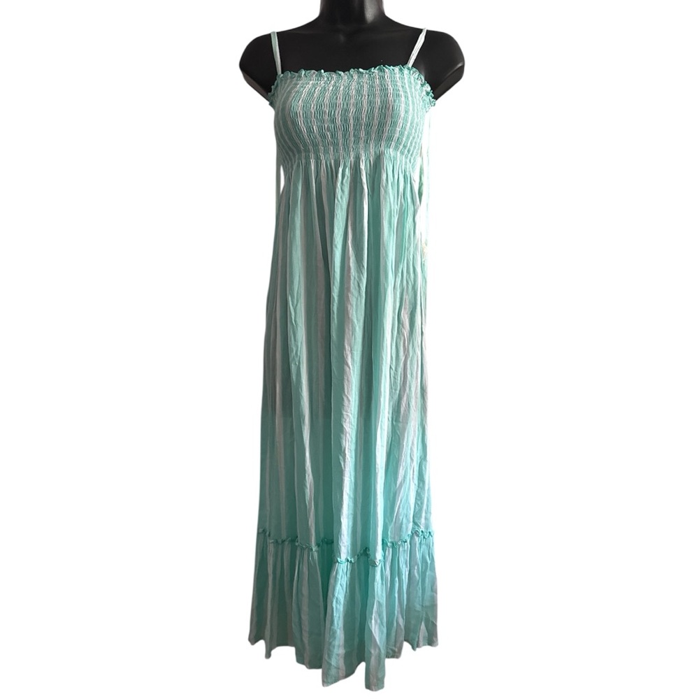 CoolChange Piper Dress Elegant Striped White and Green Stripe Maxi Dress- Size M
